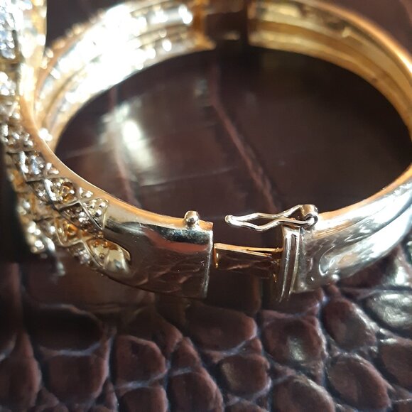 1990s Cuff Bracelet Vintage Snake Rhinestone Marked 925 - Picture 9 of 15